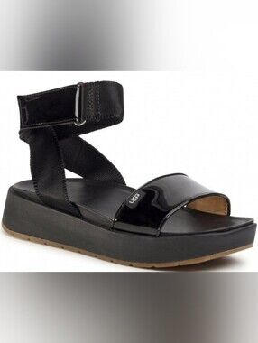 UGG Women's Black Patent Platform Sandals with Ankle Strap Sz8.5
